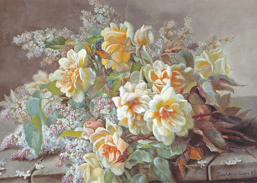 Blumen-Ölgemälde | Zartfarbiger Blumenstrauß