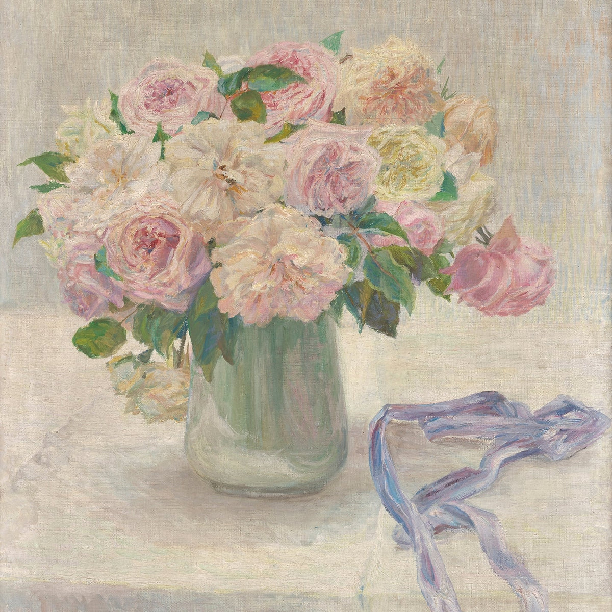 Floral Oil Painting - Soft Pink Roses Hand - Painted Canvas Art - Oil Painting Haven