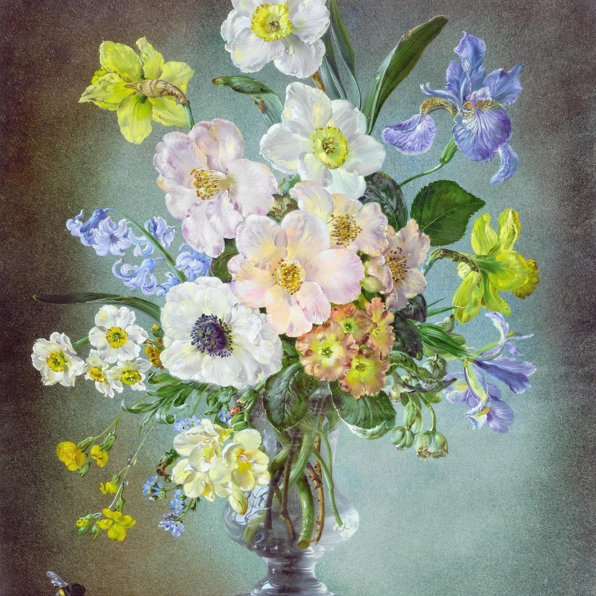 Floral Oil Painting - Spring Flowers in Glass Vase Still Life - Oil Painting Haven