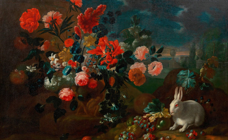 Floral Oil Painting - Still Life Bouquet with Rabbit Canvas Art - Oil Painting Haven