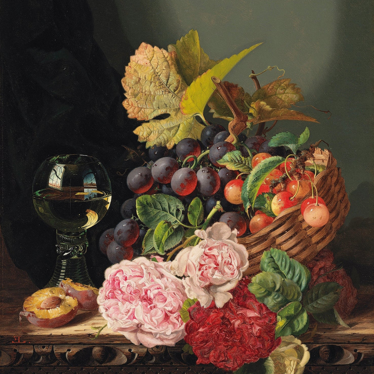Floral Oil Painting - Still Life with Flowers and Fruit Canvas - Oil Painting Haven