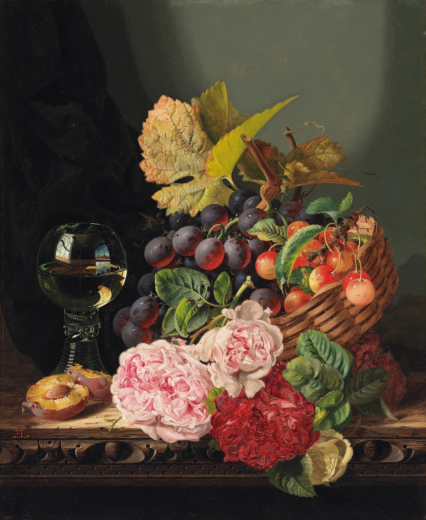 Floral Oil Painting - Still Life with Flowers and Fruit Canvas - Oil Painting Haven