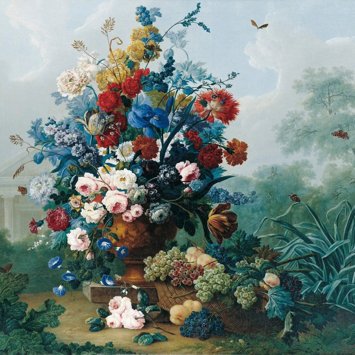 Floral Oil Painting - Summer Bouquet with Fruits and Butterflies Wall Art - Oil Painting Haven