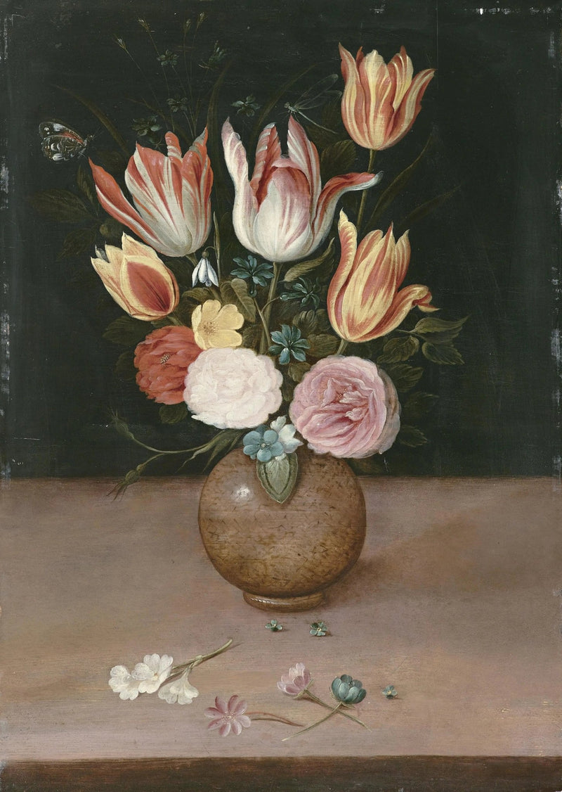 Floral Oil Painting - Tulips and Roses in Vase - Oil Painting Haven