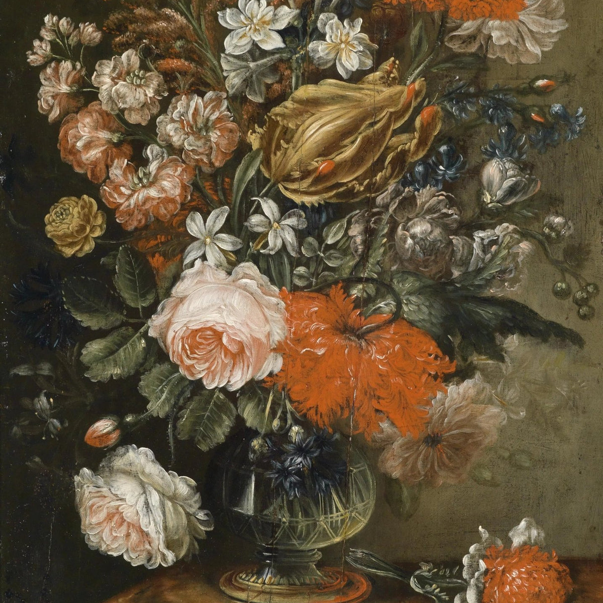 Floral Oil Painting - Vibrant Blooms in Glass Vase - Oil Painting Haven