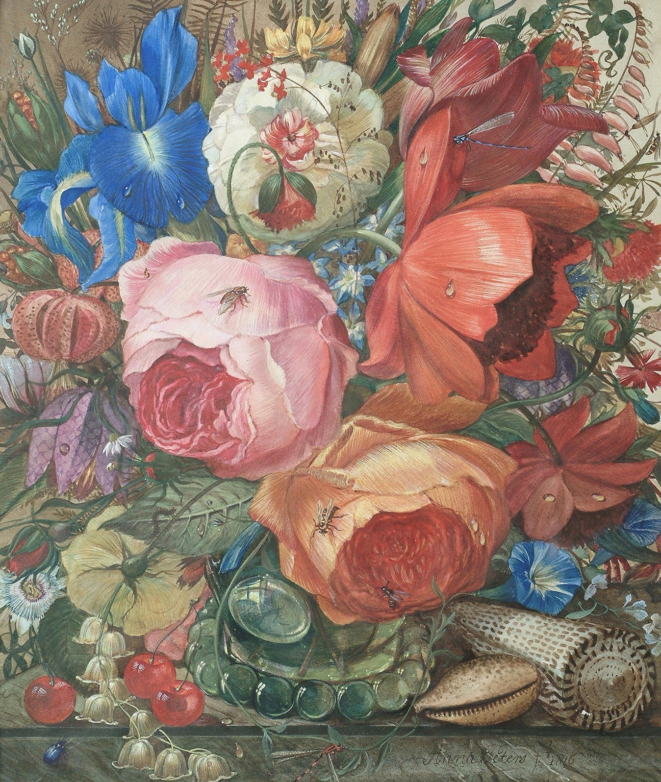 Floral Oil Painting - Vibrant Botanical Still Life with Roses - Oil Painting Haven