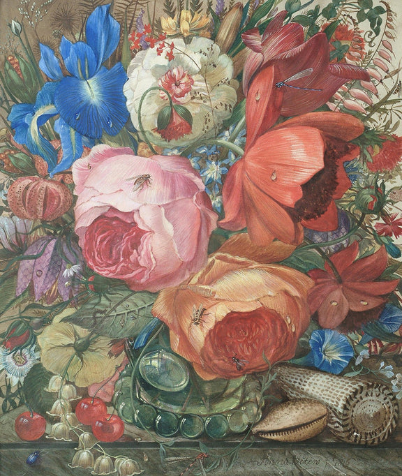 Floral Oil Painting - Vibrant Botanical Still Life with Roses - Oil Painting Haven