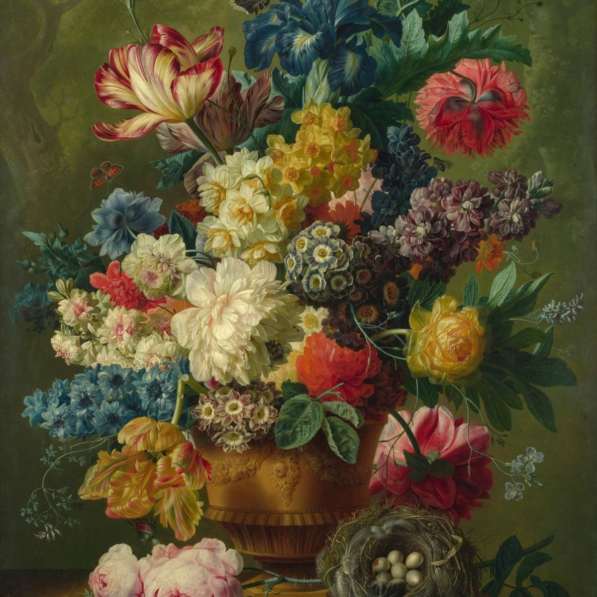 Floral Oil Painting - Vibrant Bouquet with Bird's Nest - Oil Painting Haven