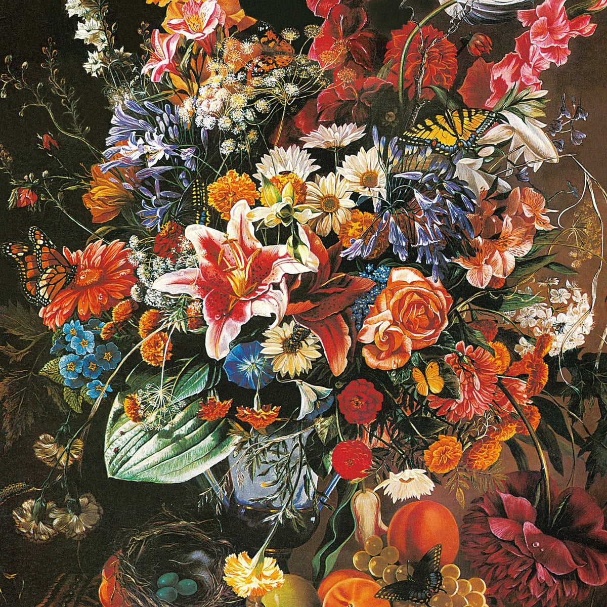 Floral Oil Painting - Vibrant Bouquet with Nature Elements - Oil Painting Haven