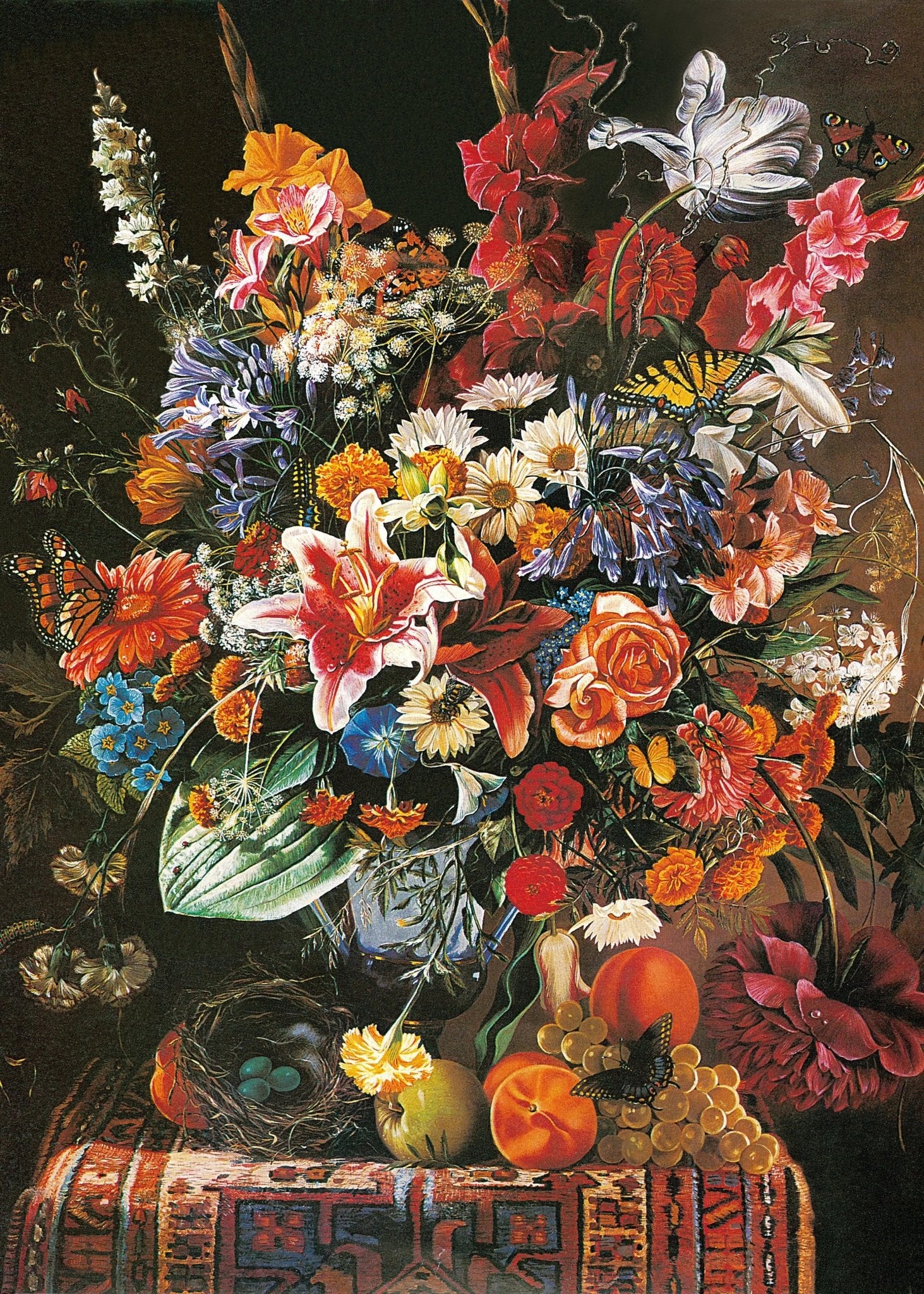 Floral Oil Painting - Vibrant Bouquet with Nature Elements - Oil Painting Haven