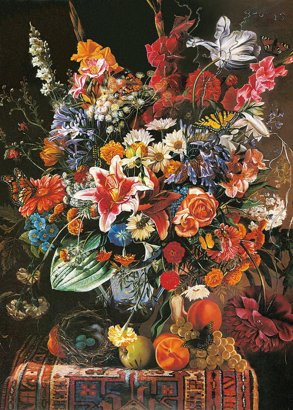 Floral Oil Painting - Vibrant Bouquet with Nature Elements - Oil Painting Haven