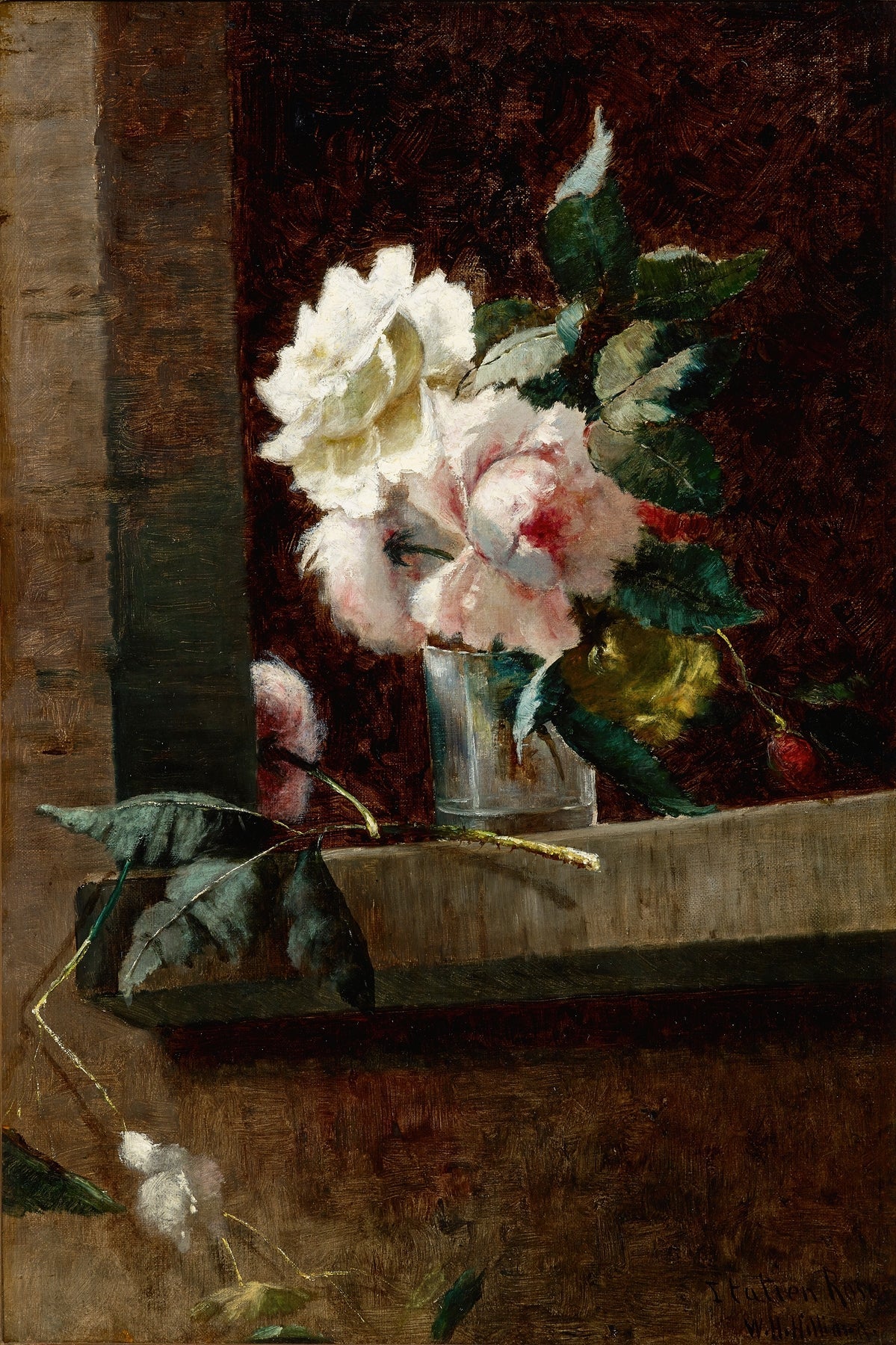 Floral Oil Painting - White and Pink Roses Hand - Painted Art - Oil Painting Haven