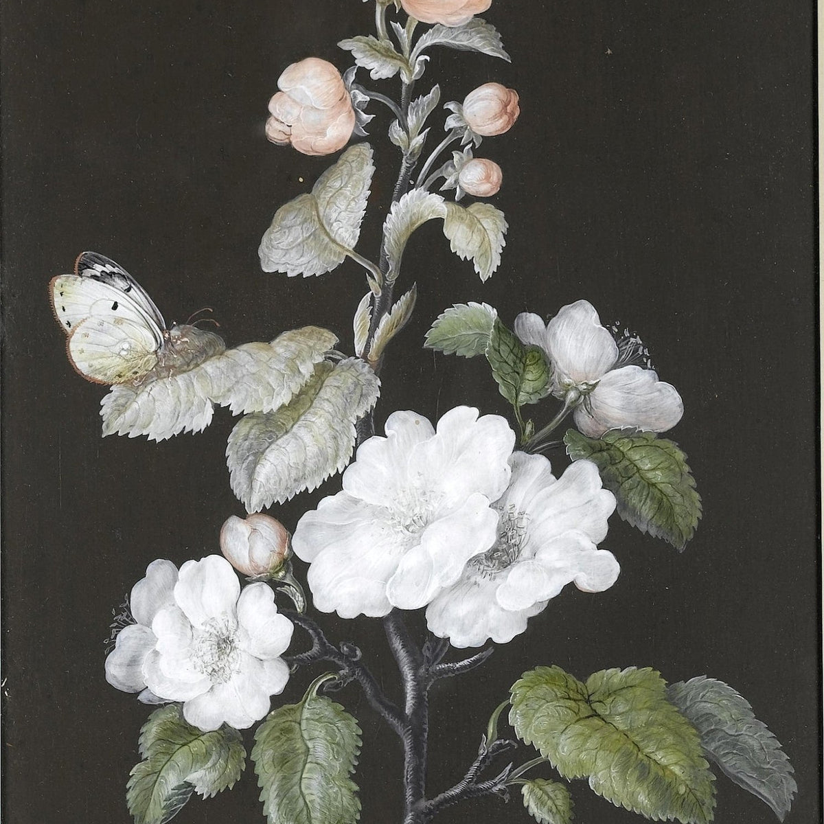 Floral Oil Painting - White Blossom Branch with Butterfly Art - Oil Painting Haven