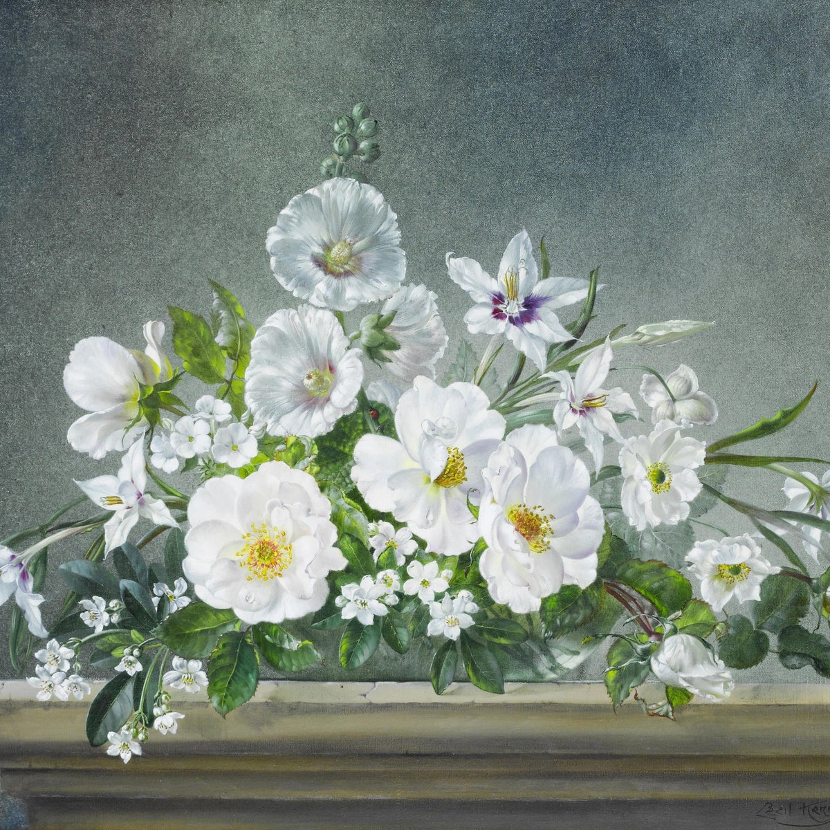 Floral Oil Painting - White Blossom Still Life Wall Art Decor - Oil Painting Haven