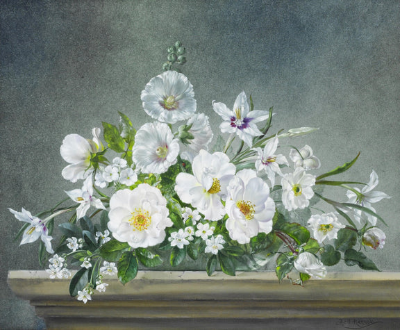 Floral Oil Painting - White Blossom Still Life Wall Art Decor - Oil Painting Haven