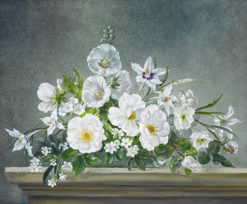 Floral Oil Painting - White Blossom Still Life Wall Art Decor - Oil Painting Haven