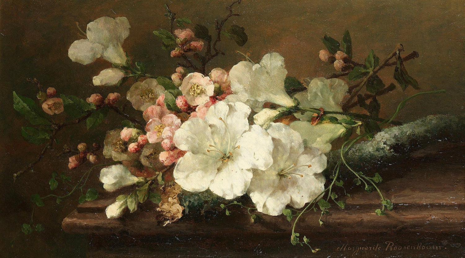 Floral Oil Painting - White Blossoms and Spring Branches - Oil Painting Haven