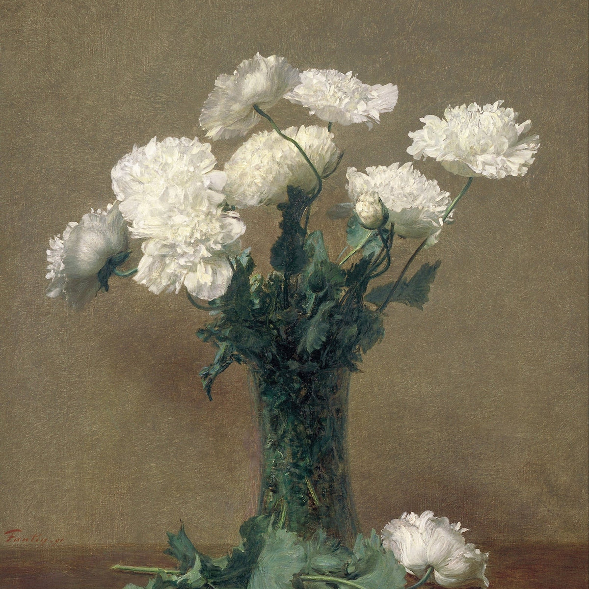 Floral Oil Painting - White Carnations in Glass Vase Still Life - Oil Painting Haven