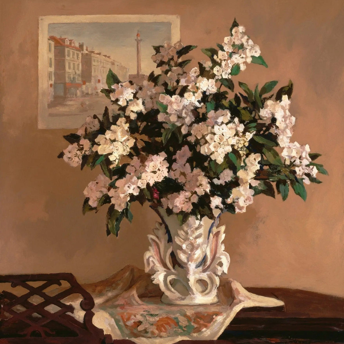 Floral Oil Painting - White Flowers in Ornate Vase - Oil Painting Haven