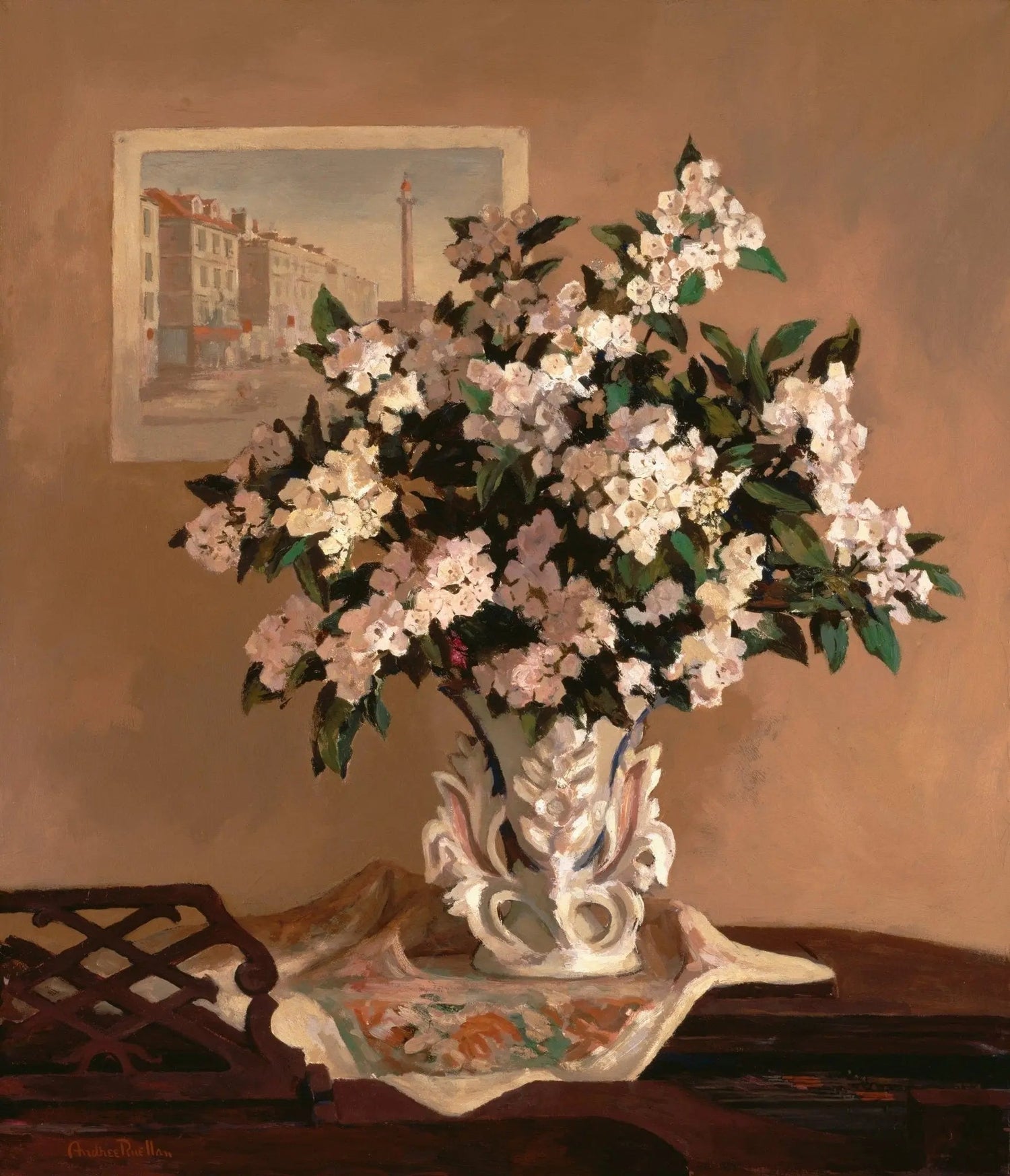 Floral Oil Painting - White Flowers in Ornate Vase - Oil Painting Haven