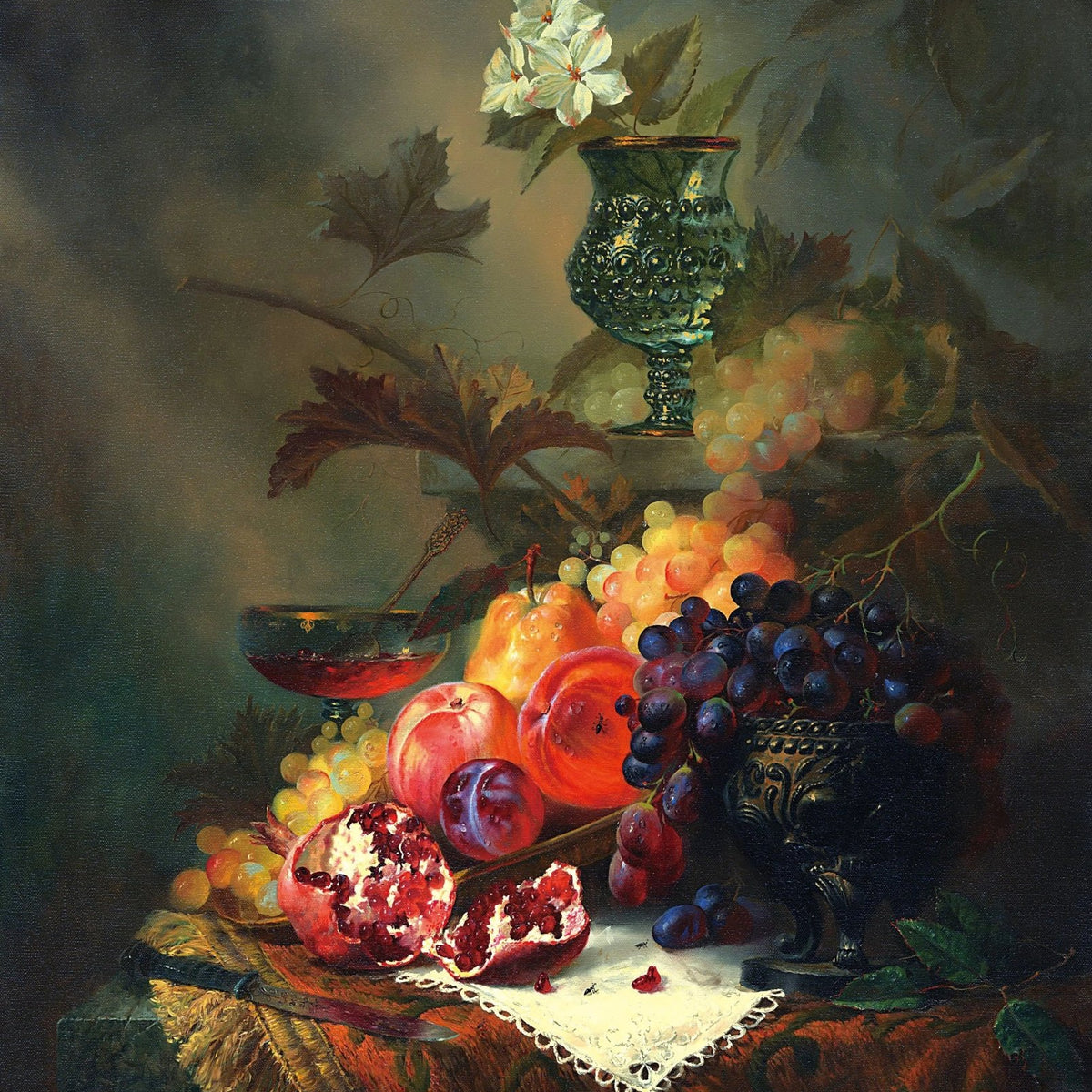 Floral Oil Painting - White Flowers with Fruits - Oil Painting Haven