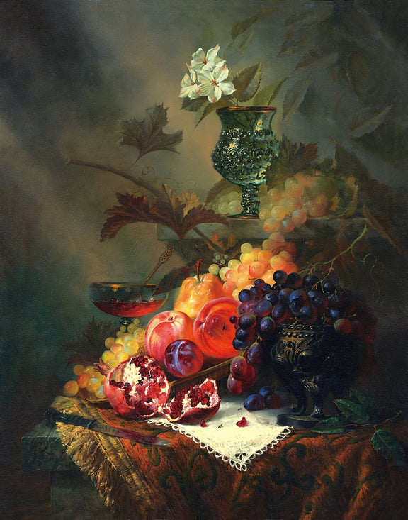 Floral Oil Painting - White Flowers with Fruits - Oil Painting Haven
