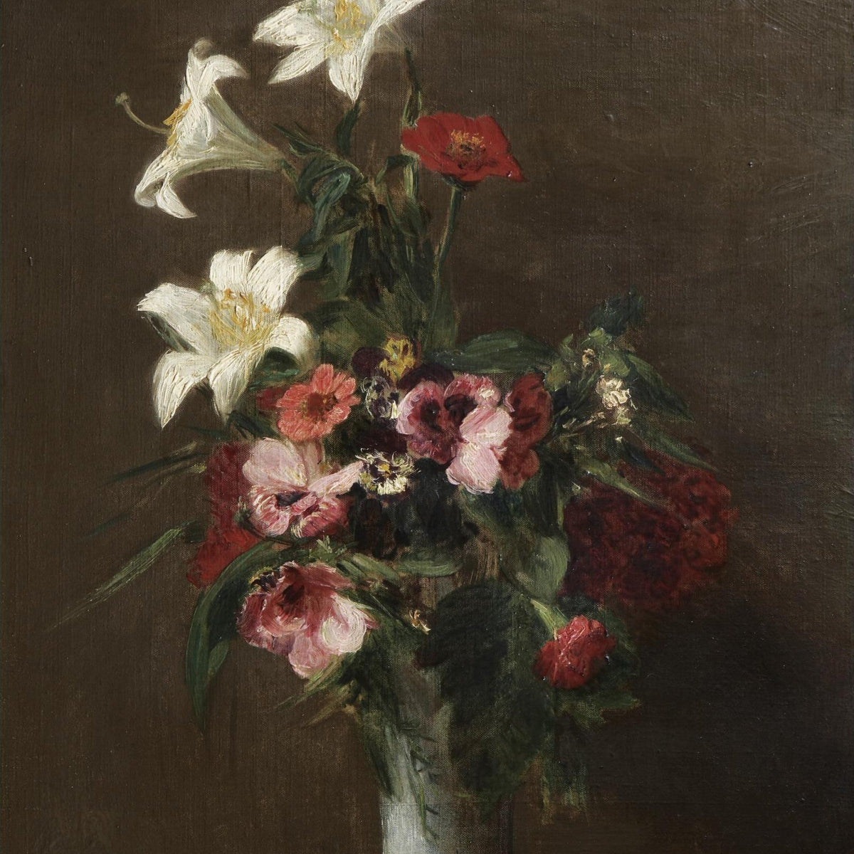 Floral Oil Painting - White Lilies and Mixed Garden Bouquet - Oil Painting Haven