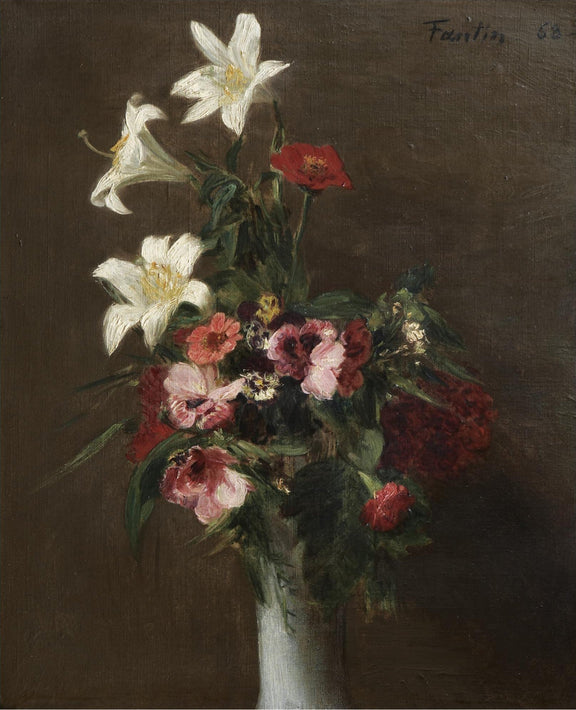 Floral Oil Painting - White Lilies and Mixed Garden Bouquet - Oil Painting Haven
