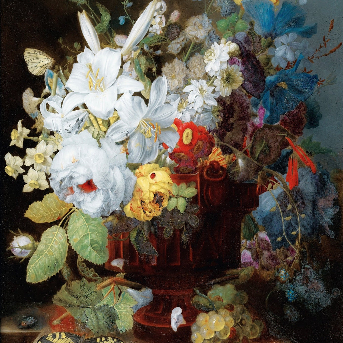 Floral Oil Painting - White Lilies in Crimson Vase - Oil Painting Haven