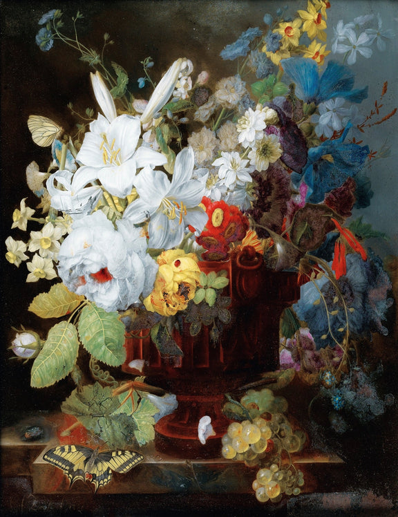 Floral Oil Painting - White Lilies in Crimson Vase - Oil Painting Haven