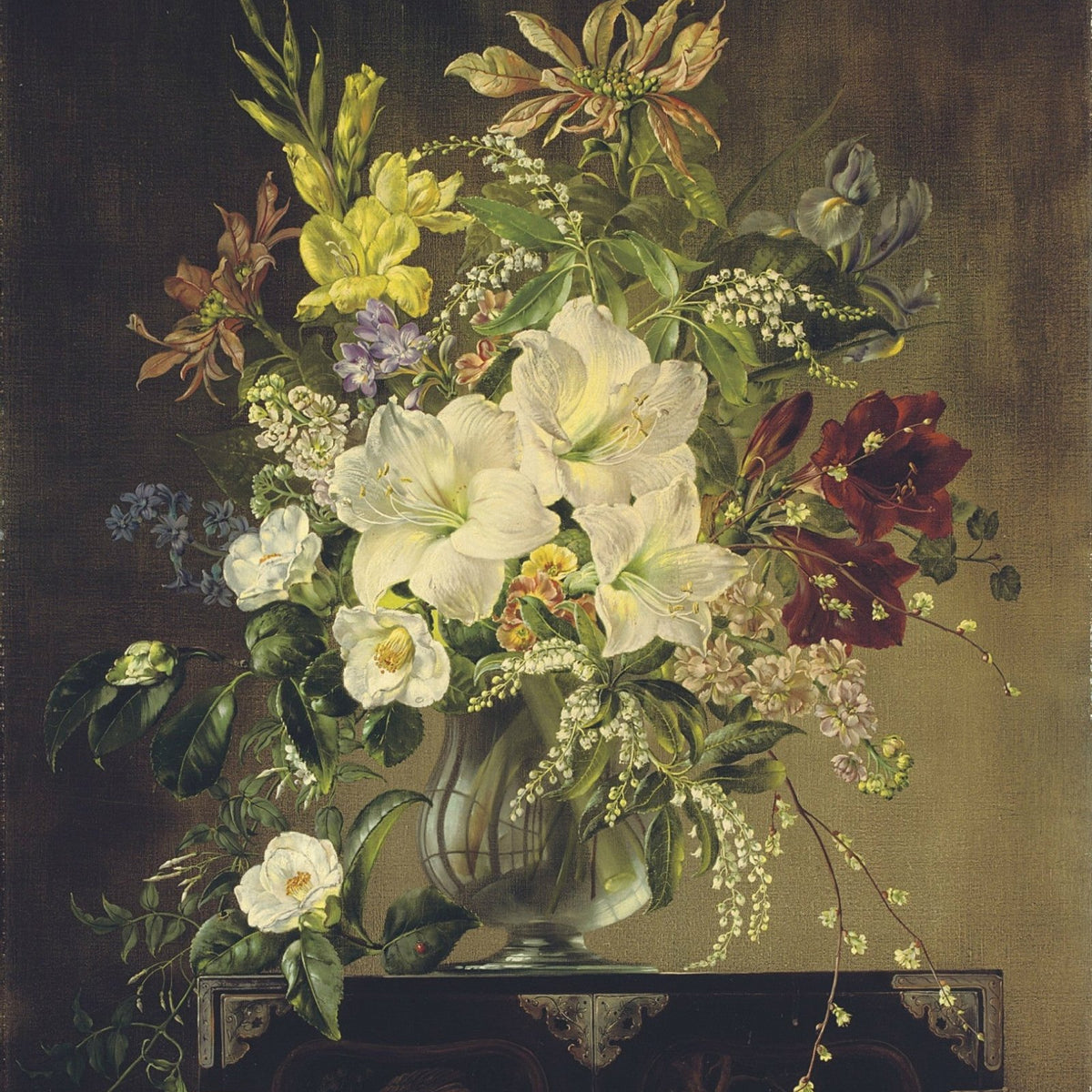 Floral Oil Painting - White Lily and Wildflowers Vase Art Decor - Oil Painting Haven