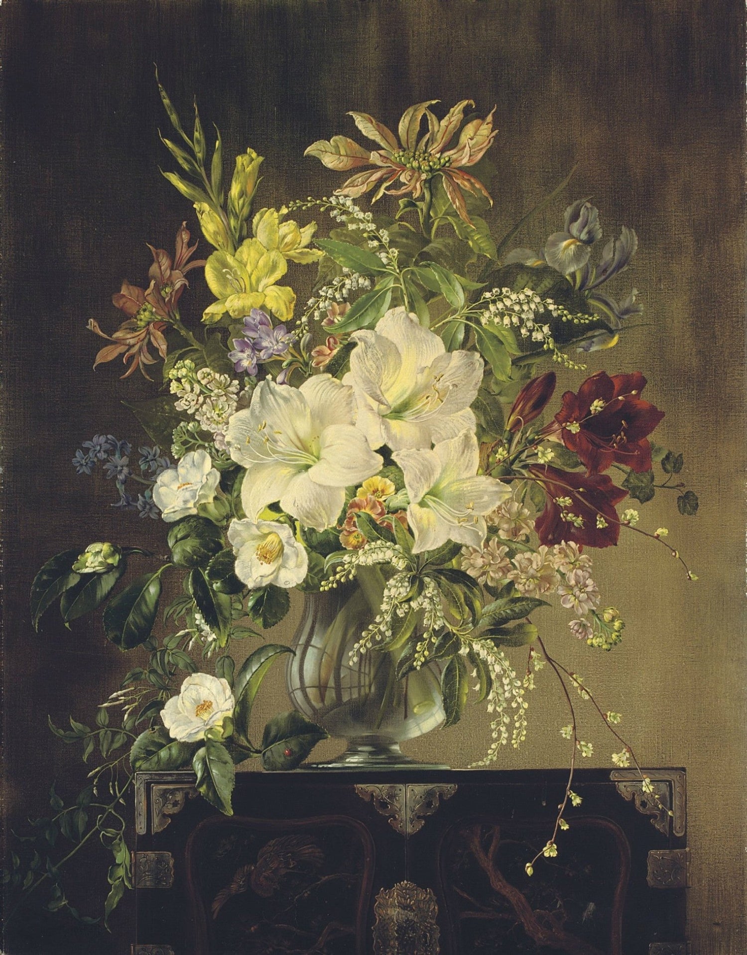 Floral Oil Painting - White Lily and Wildflowers Vase Art Decor - Oil Painting Haven