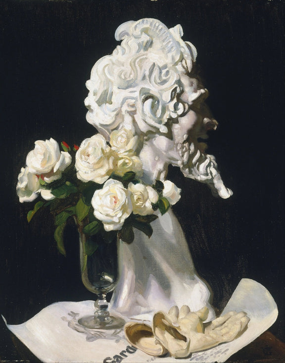 Floral Oil Painting - White Roses with Sculpture - Oil Painting Haven