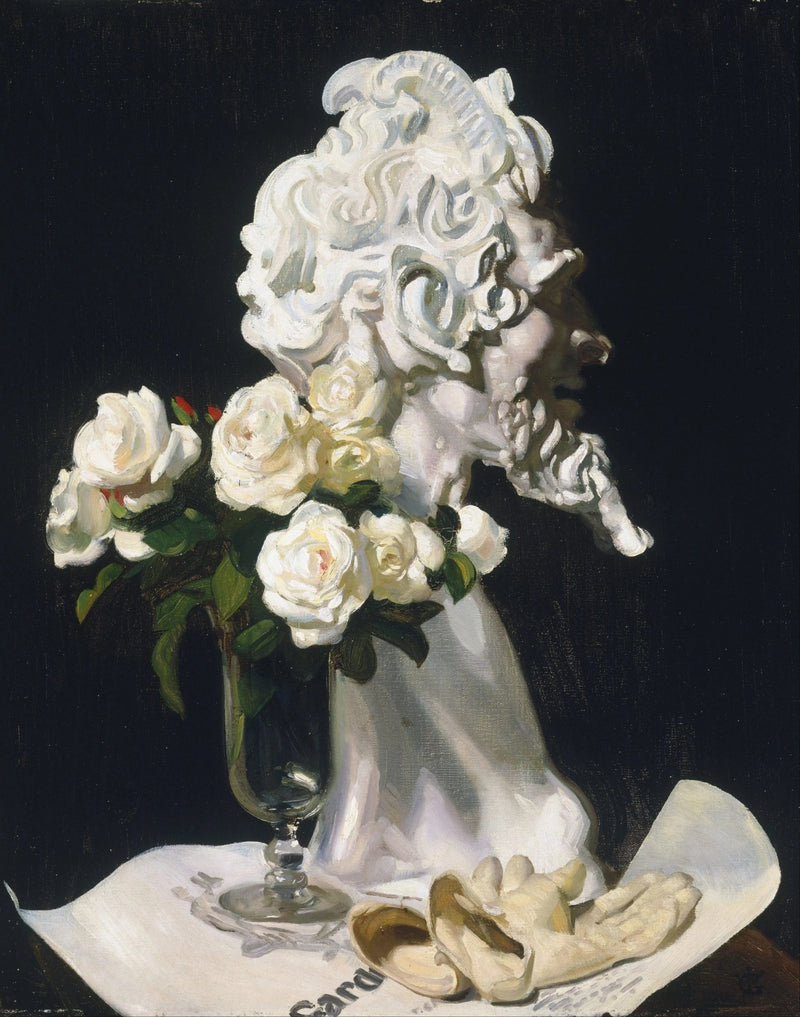 Floral Oil Painting - White Roses with Sculpture - Oil Painting Haven