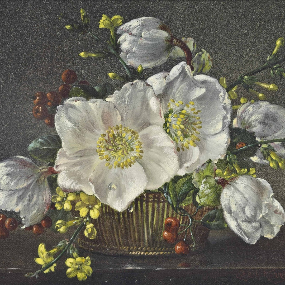 Floral Oil Painting - White Wildflower Still Life Wall Art - Oil Painting Haven