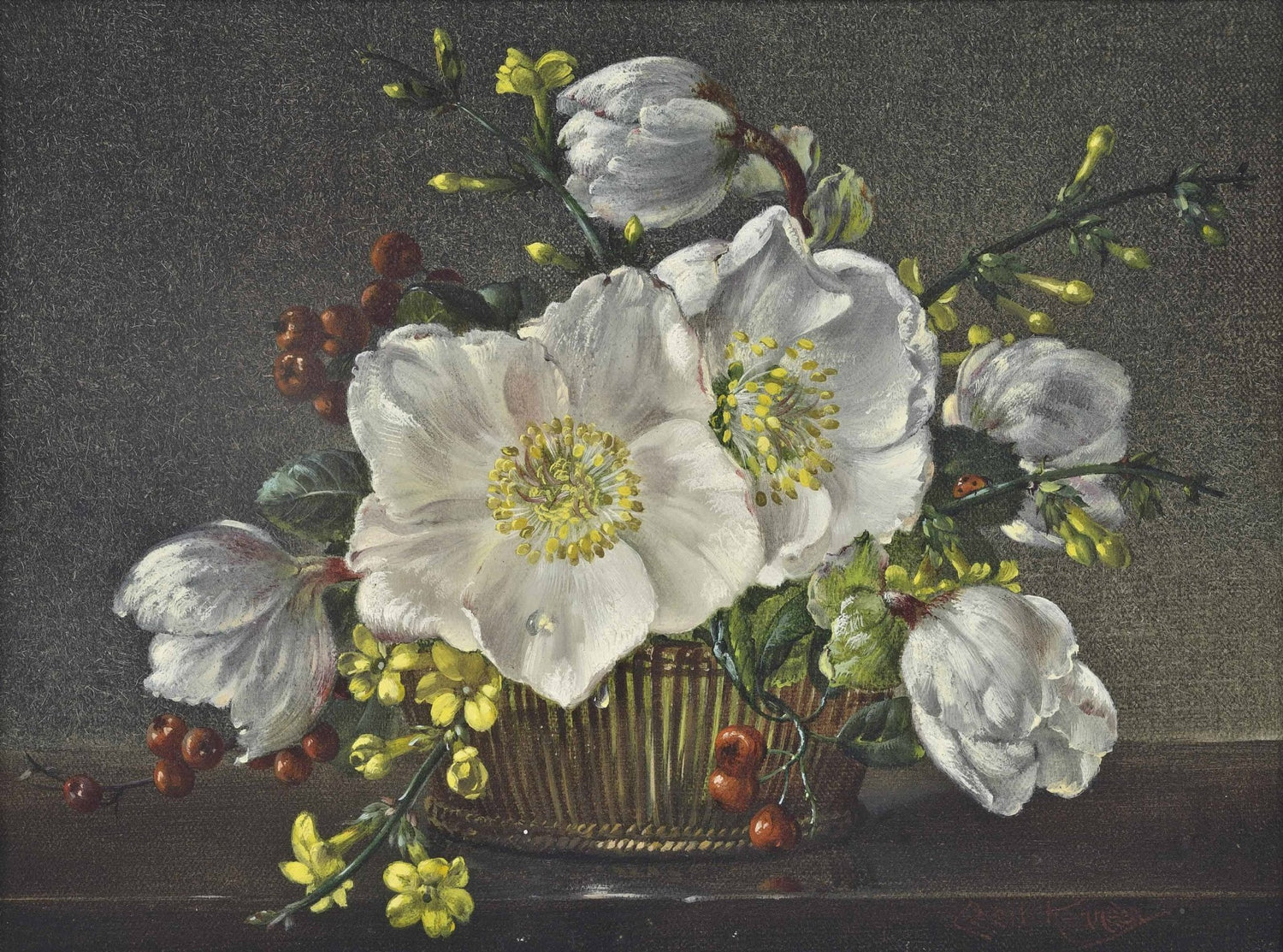 Floral Oil Painting - White Wildflower Still Life Wall Art - Oil Painting Haven