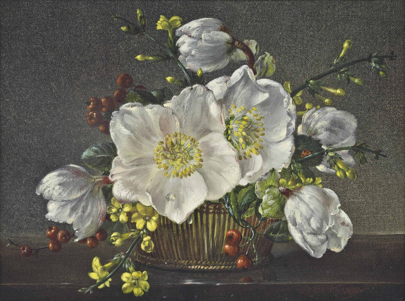 Floral Oil Painting - White Wildflower Still Life Wall Art - Oil Painting Haven