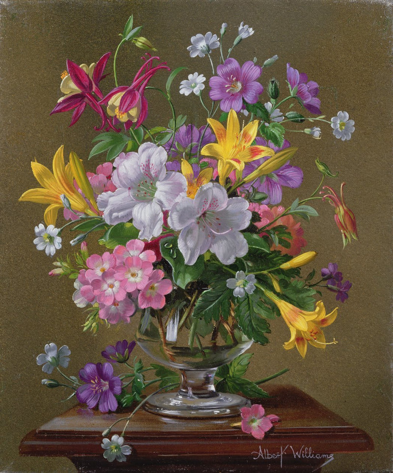 Floral Oil Painting - Wildflower Bouquet in Glass Pedestal Vase
