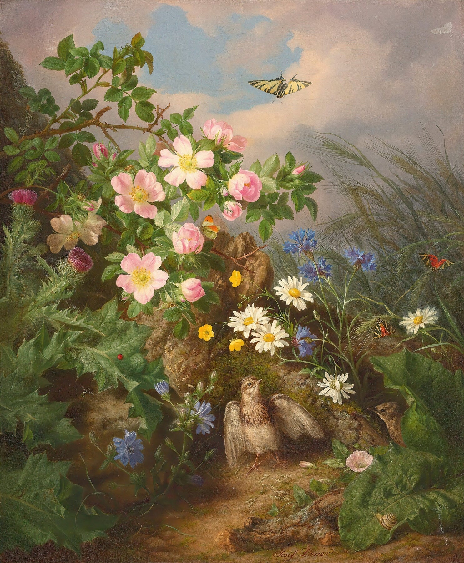 Floral Oil Painting - Wildflowers and Birds Hand - Painted Art - Oil Painting Haven
