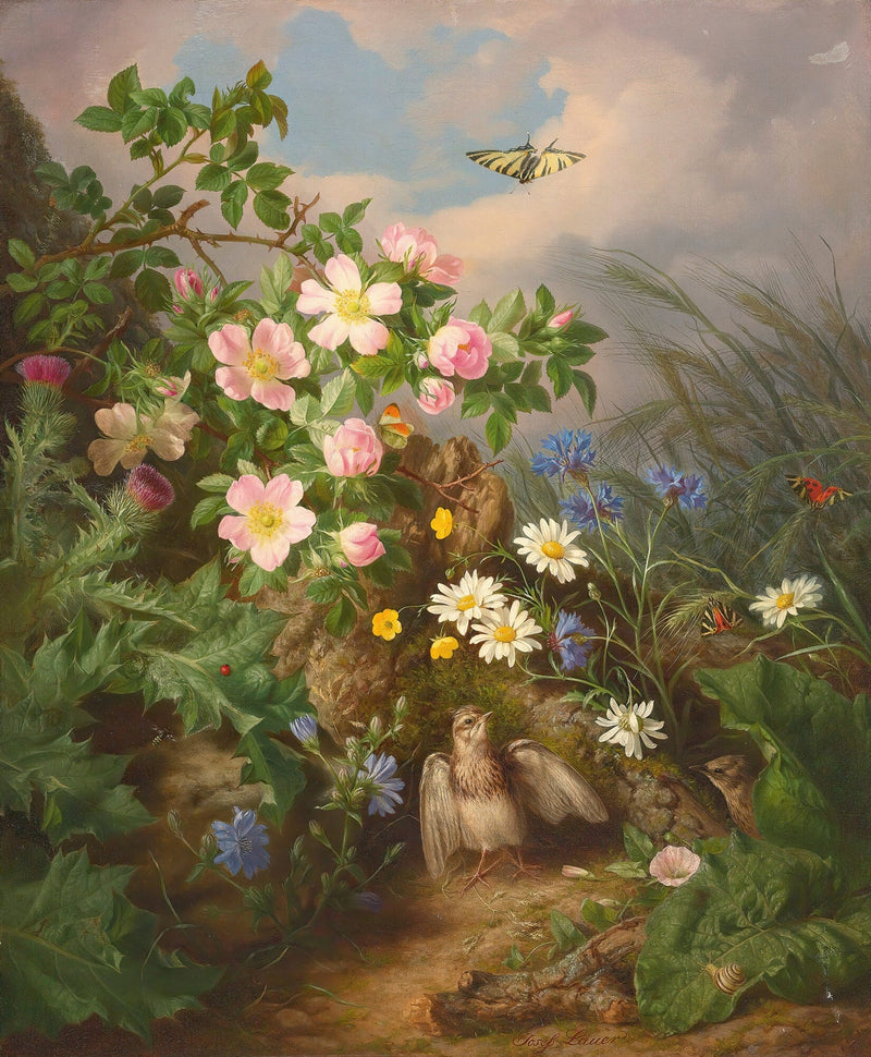 Floral Oil Painting - Wildflowers and Birds Hand - Painted Art - Oil Painting Haven