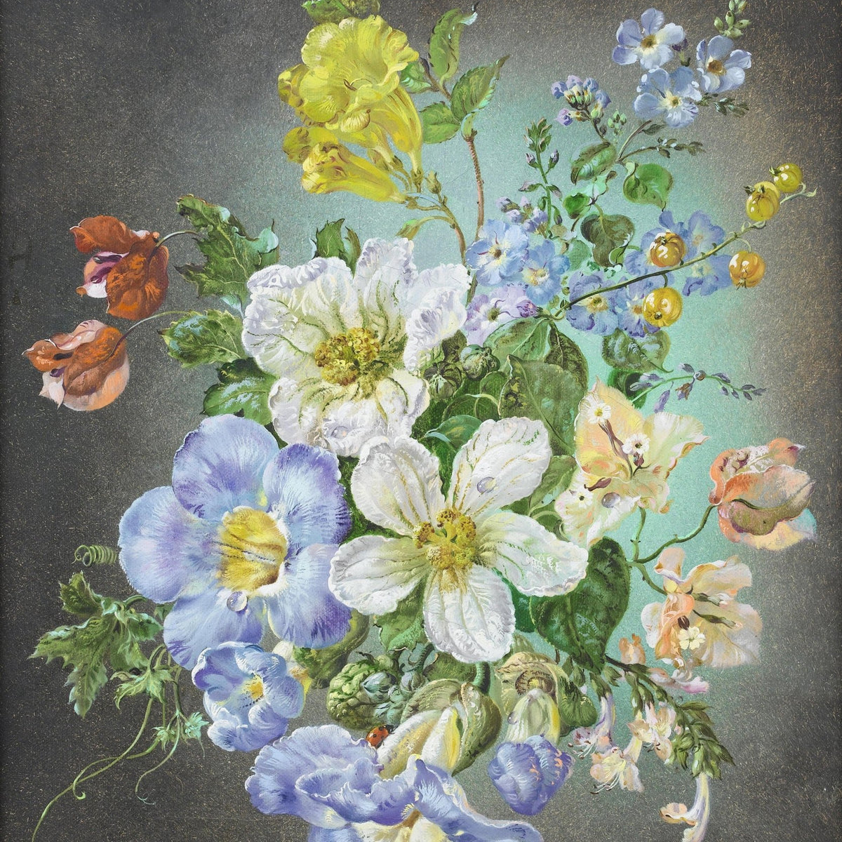 Floral Oil Painting - Wildflowers Bouquet in Crystal Glass Vase - Oil Painting Haven