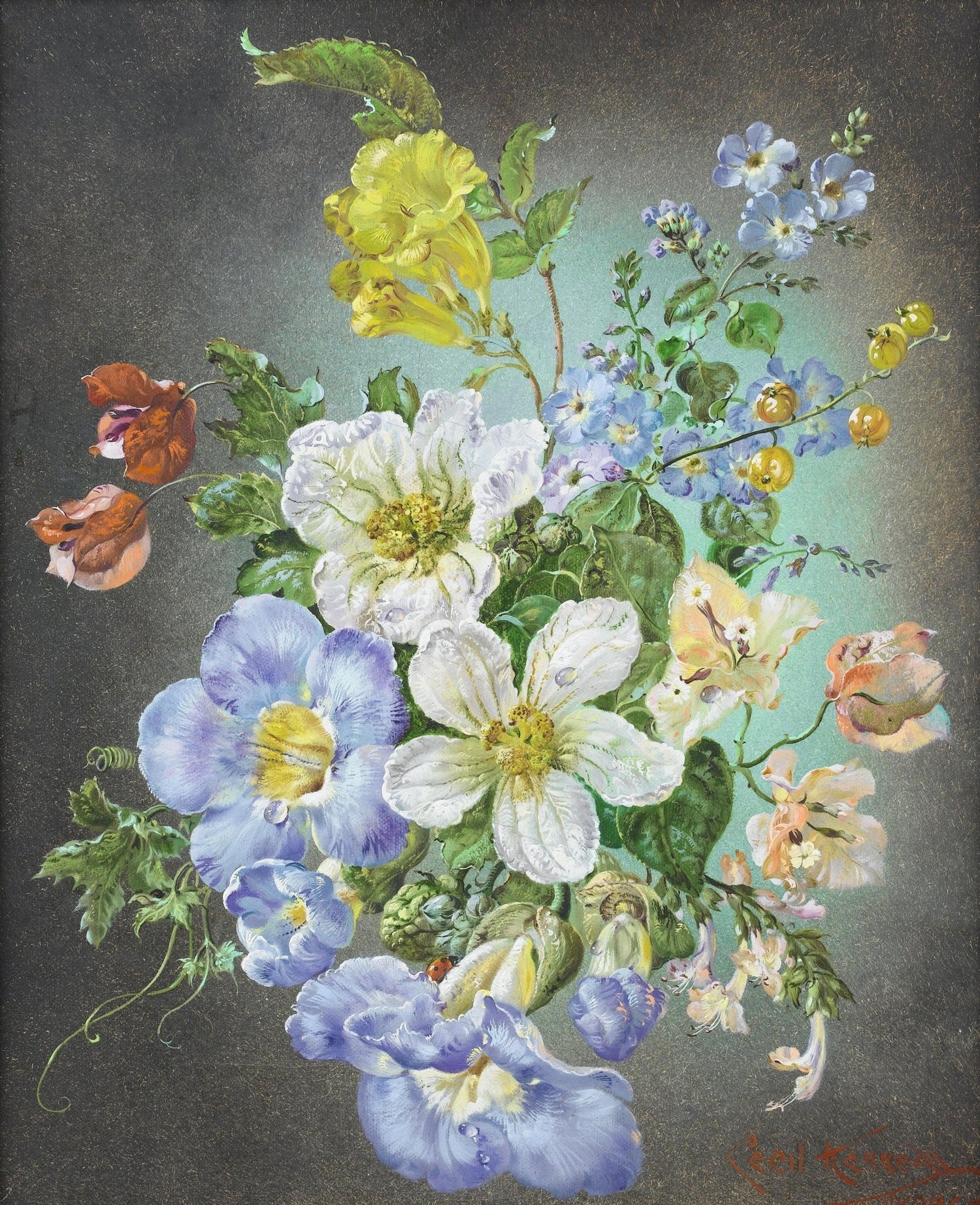 Floral Oil Painting - Wildflowers Bouquet in Crystal Glass Vase - Oil Painting Haven
