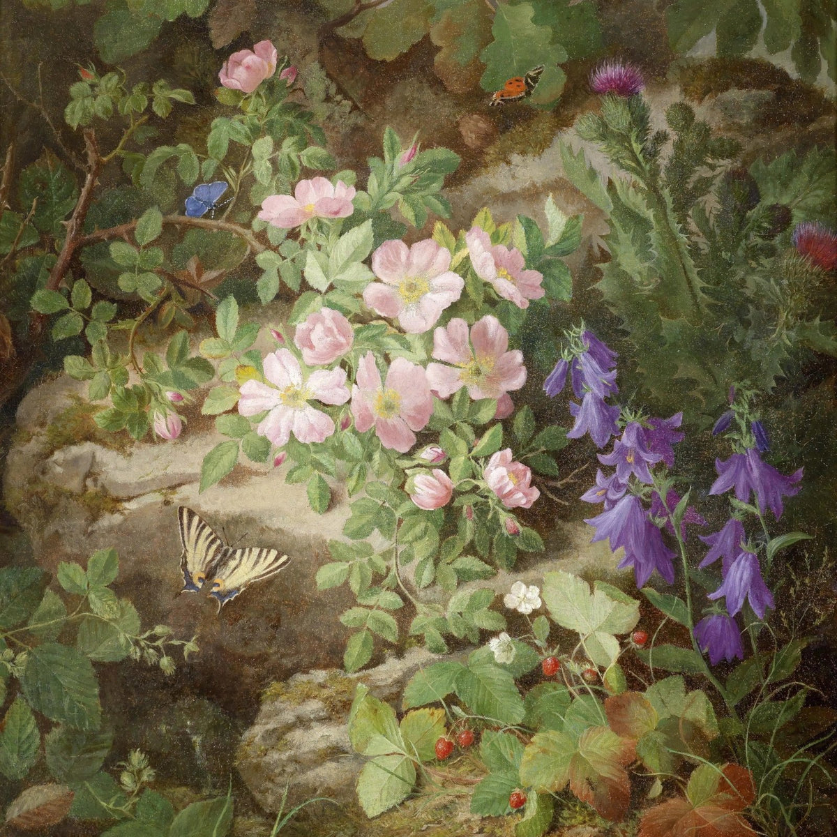 Floral Oil Painting - Wildflowers with Butterflies and Berries - Oil Painting Haven