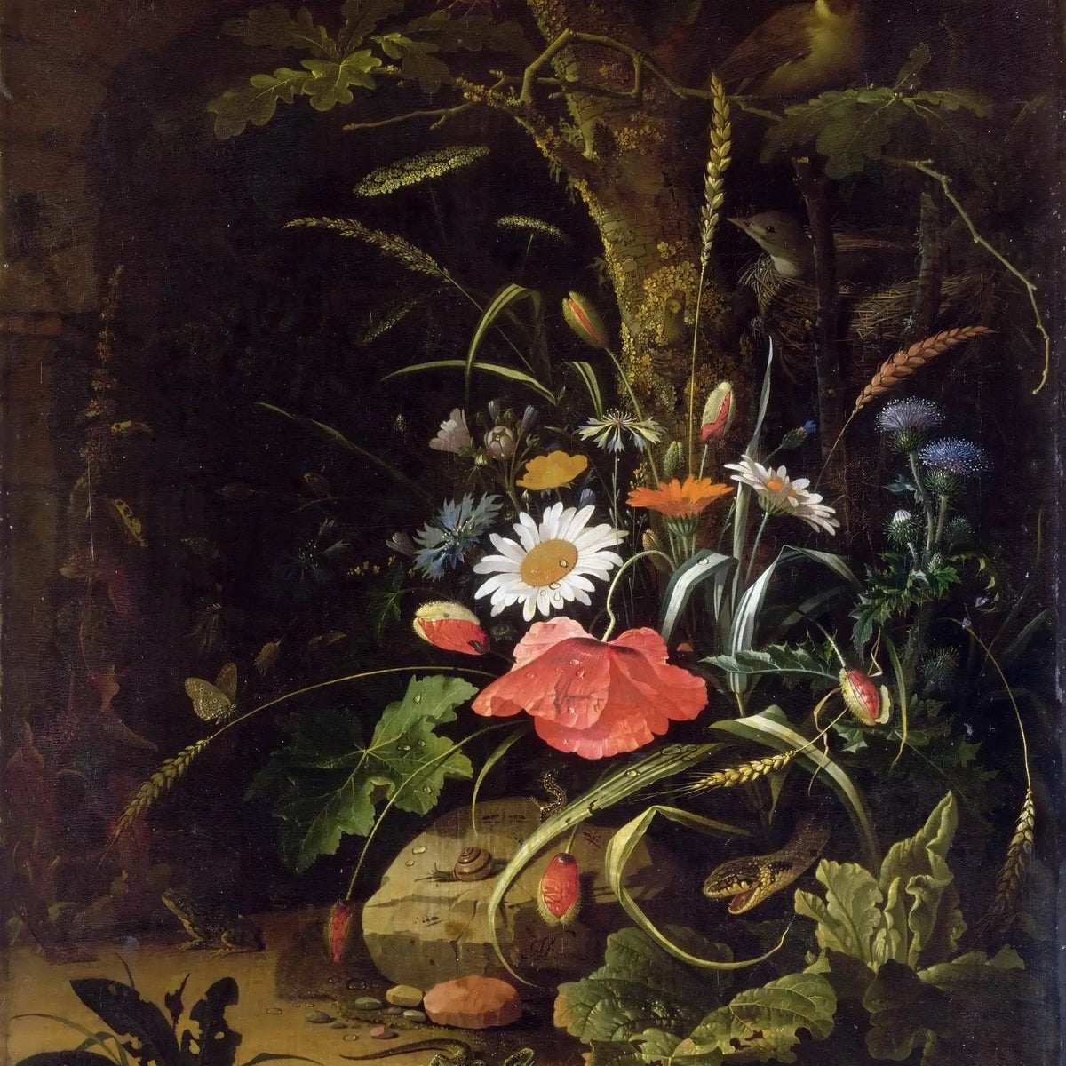 Floral Oil Painting - Wildflowers with Wildlife Elements - Oil Painting Haven