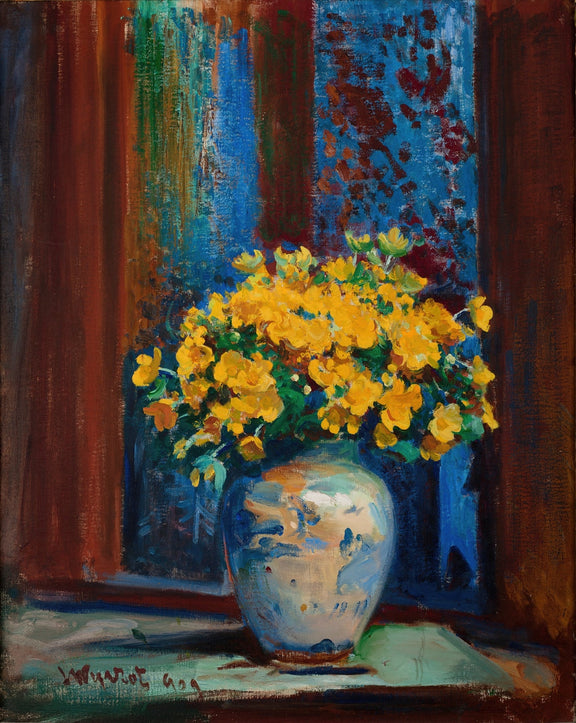 Floral Oil Painting - Yellow Flower Vase Hand - Painted Canvas - Oil Painting Haven
