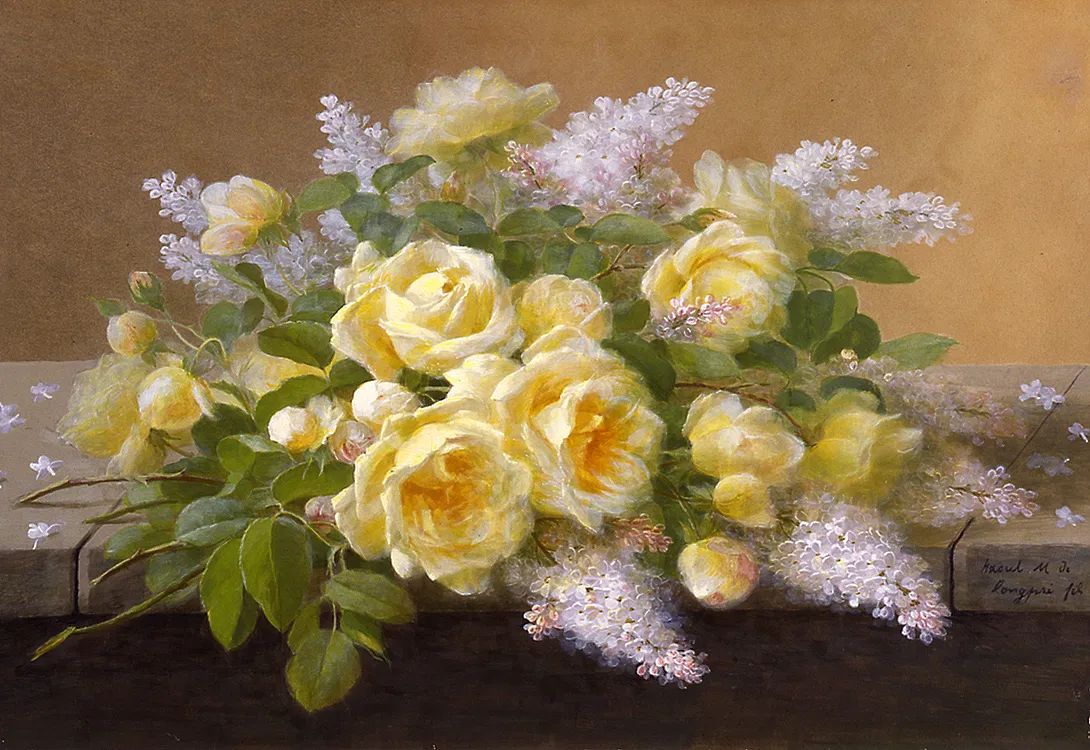 Blumen-Ölgemälde – Blumenstrauß mit Lilie und Glaswaren
