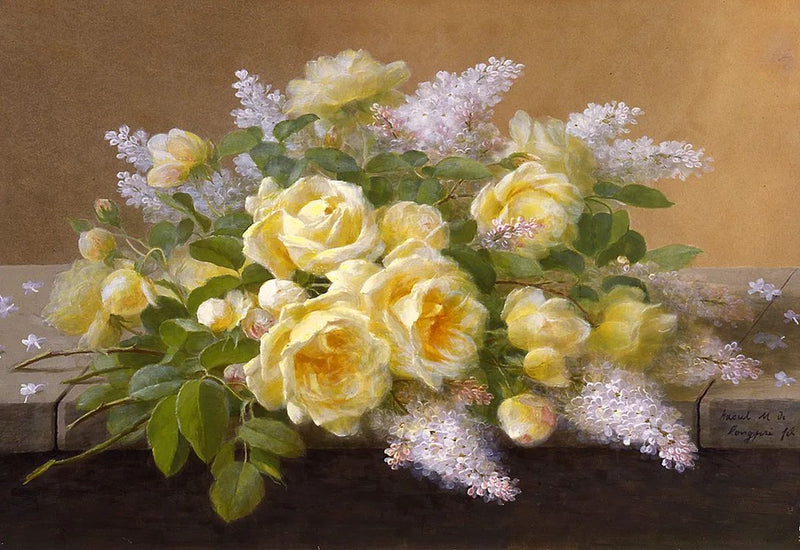 Blumen-Ölgemälde – Blumenstrauß mit Lilie und Glaswaren