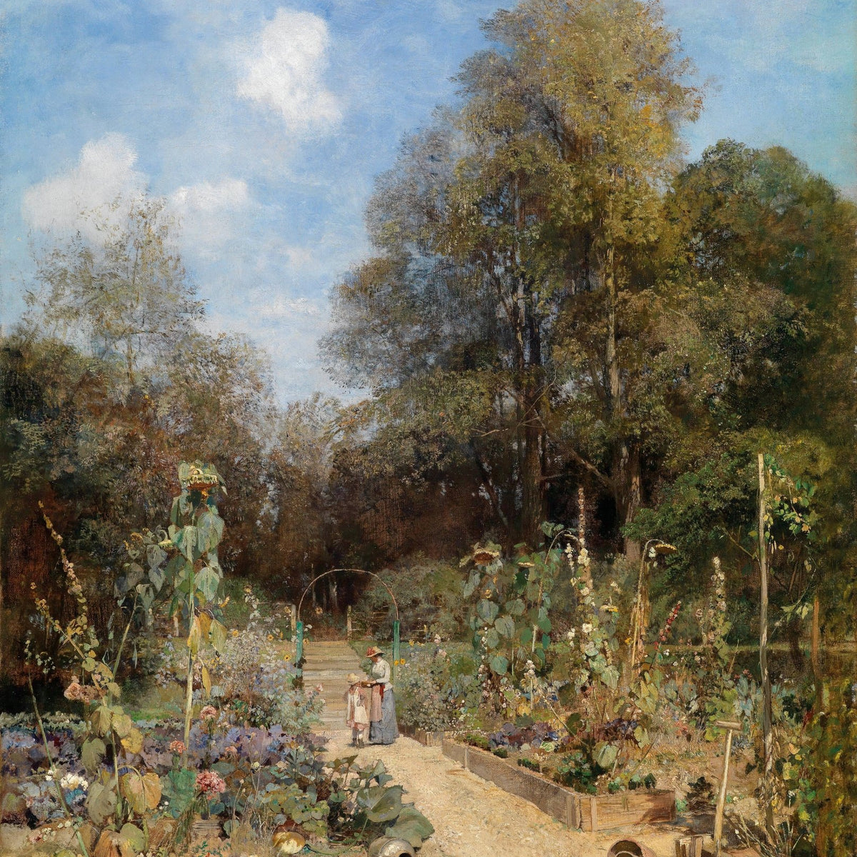 Flower Garden Path with Figures - Landscape Oil Painting - Oil Painting Haven