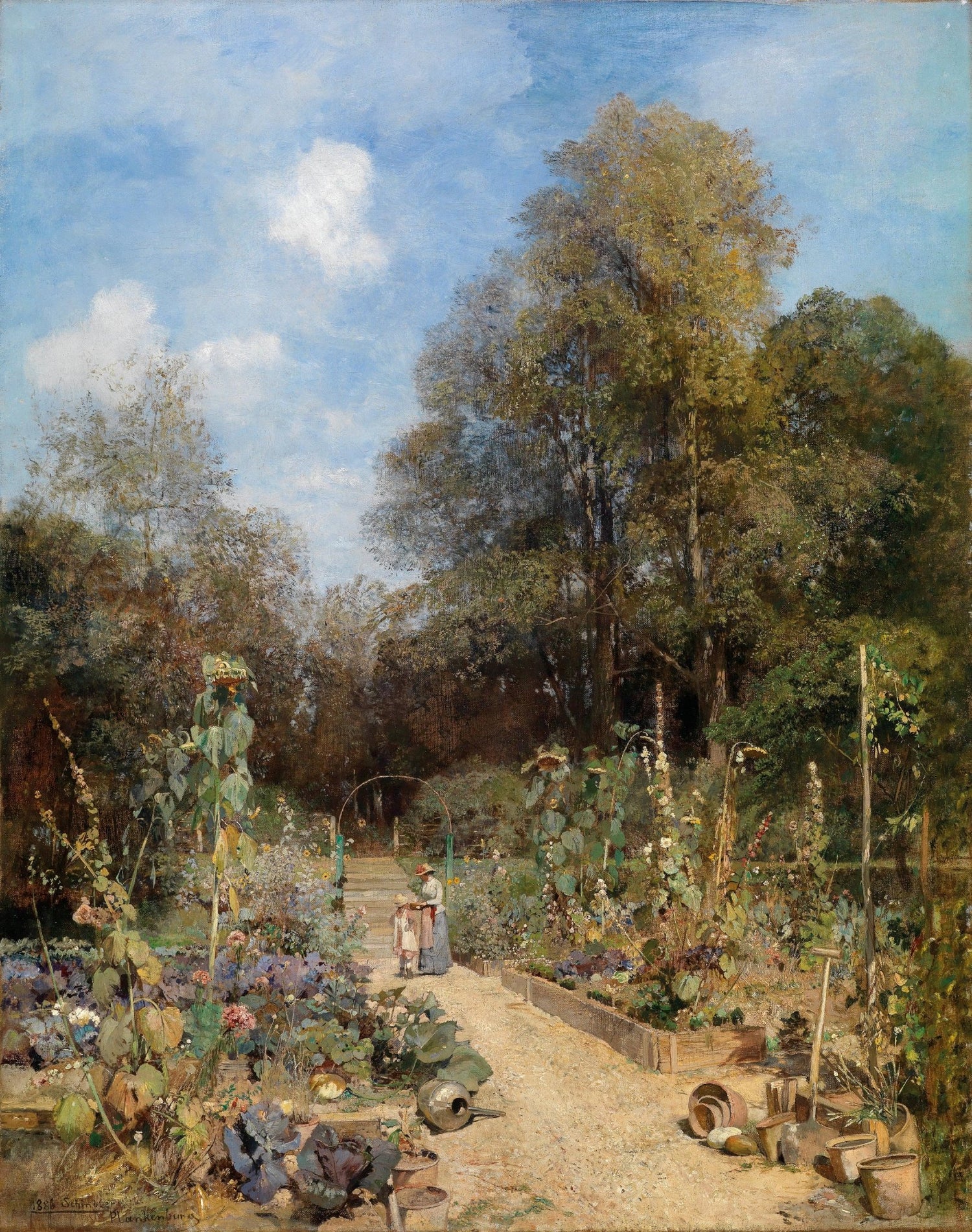 Flower Garden Path with Figures - Landscape Oil Painting - Oil Painting Haven