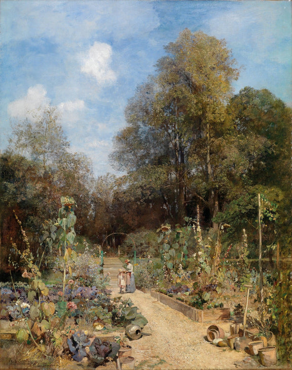 Flower Garden Path with Figures - Landscape Oil Painting - Oil Painting Haven